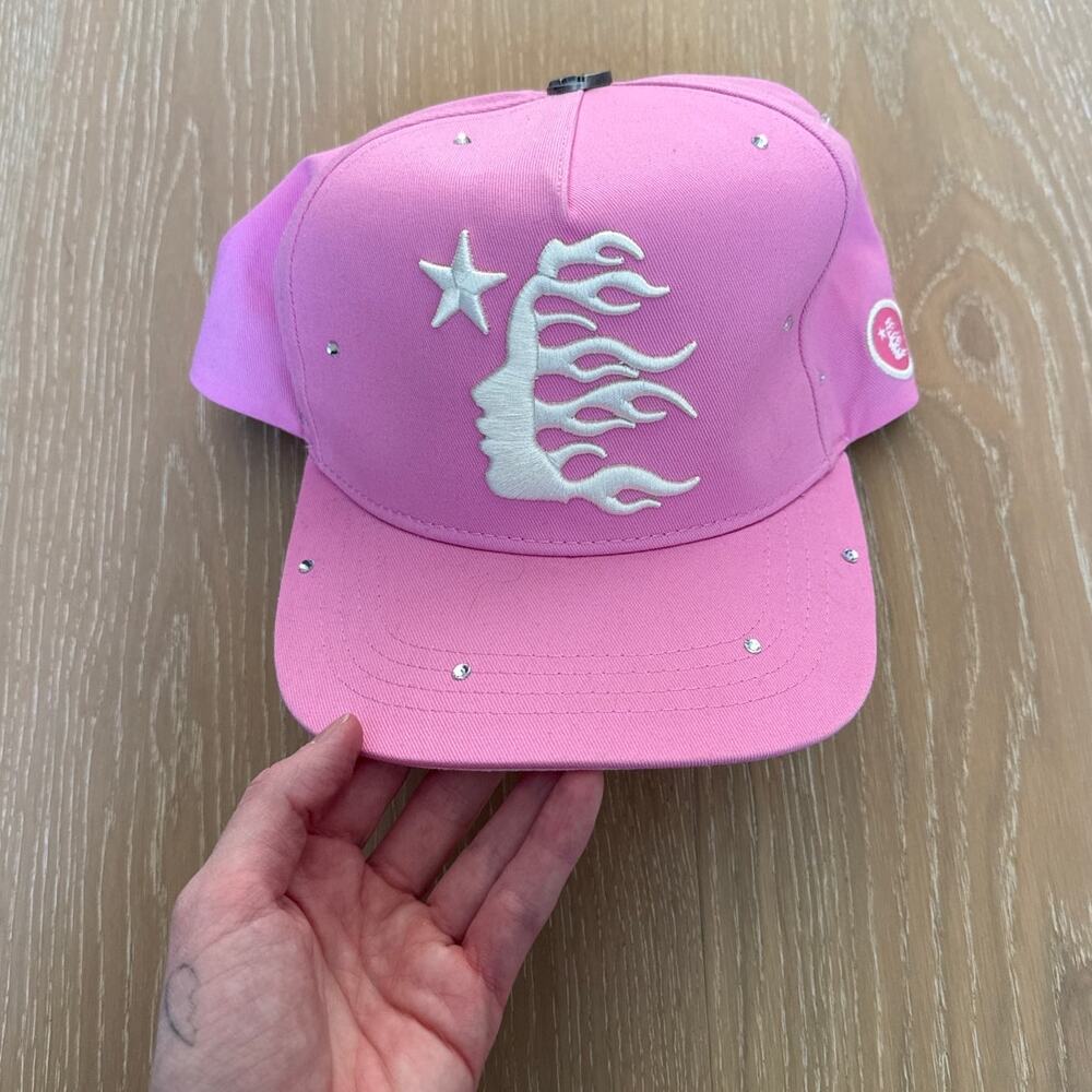 Hellstar OG Logo Snapback Hat OS in Pink and White